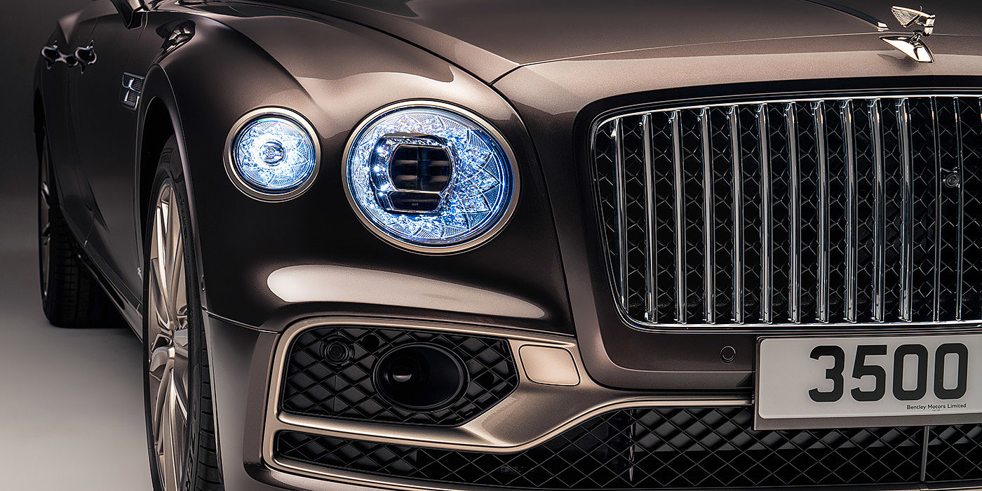Bentley Bangkok Bentley Flying Spur Odyssean sedan front grille and illuminated led lamps with Brodgar brown paint