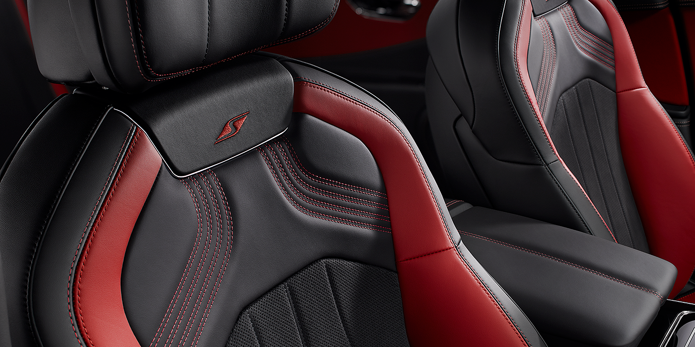 Bentley Bangkok Bentley Flying Spur S seat in Beluga black and \hotspur red hide with S emblem stitching