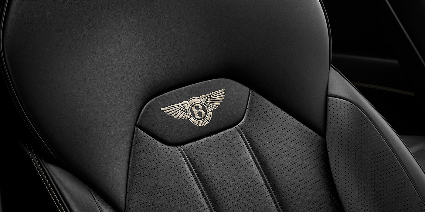 Bentley Bangkok Bentley Bentayga seat with detailed Linen coloured contrast stitching on Beluga black coloured hide.