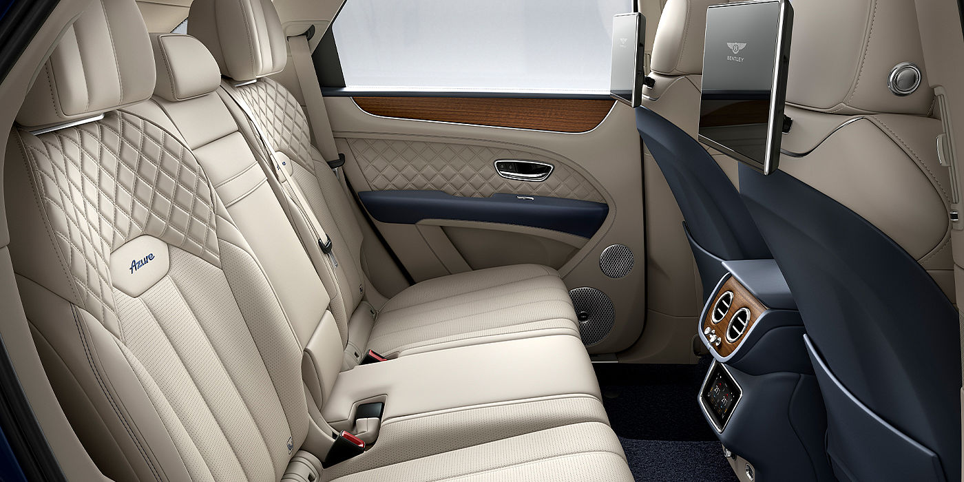 Bentley Bangkok Bentley Bentayga Azure SUV rear interior in Imperial Blue and Linen hide