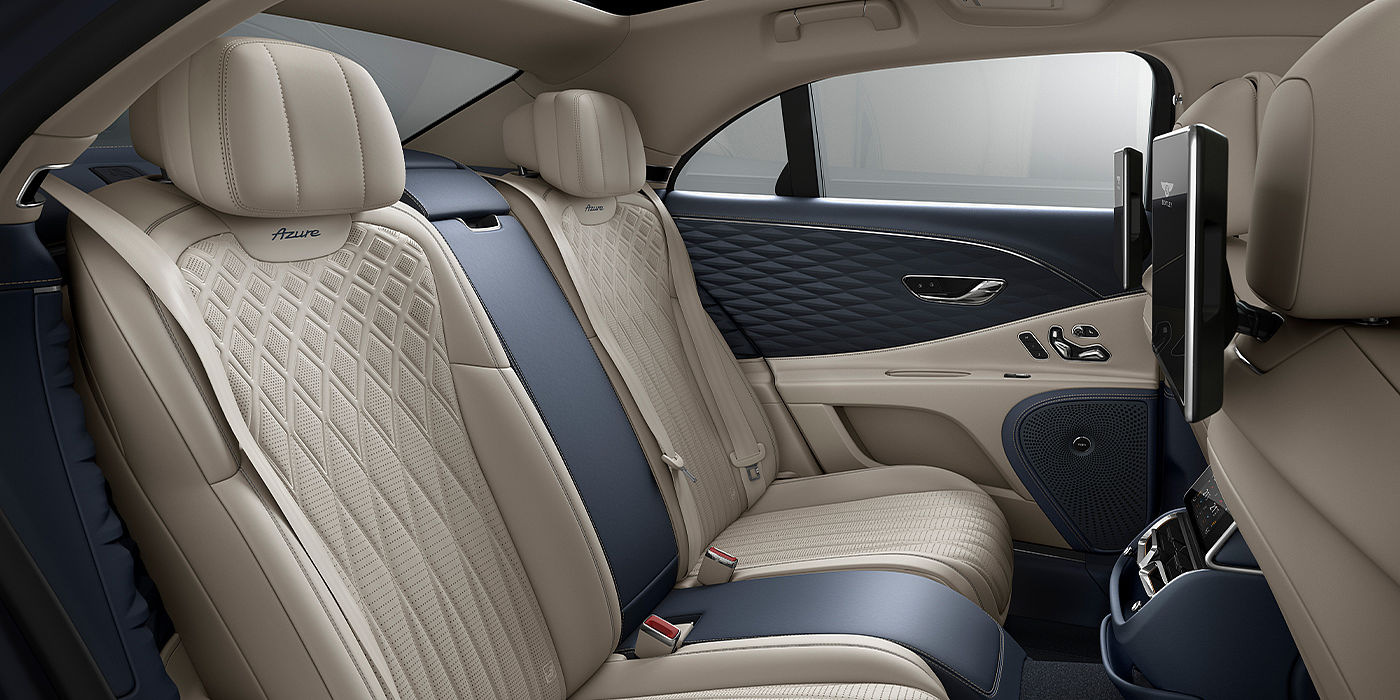 Bentley Bangkok Bentley Flying Spur Azure sedan rear interior in Imperial Blue and Linen hide