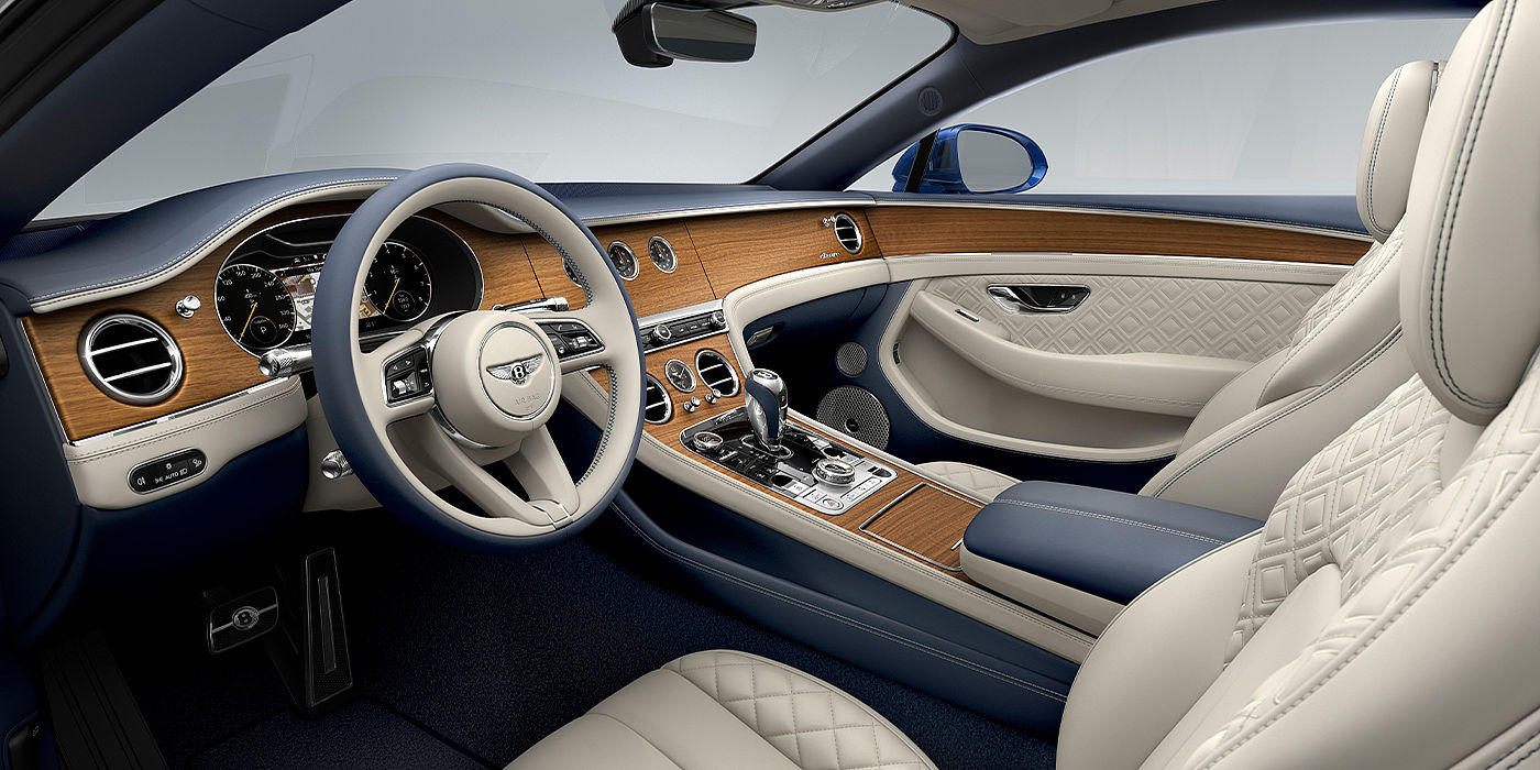 Bentley Bangkok Bentley Continental GT Azure coupe front interior in Imperial Blue and linen hide