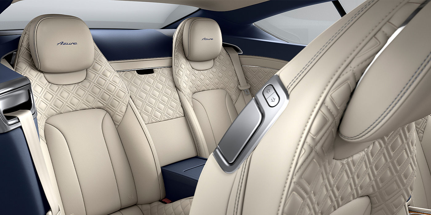 Bentley Bangkok Bentley Continental GT Azure coupe rear interior in Imperial Blue and Linen hide