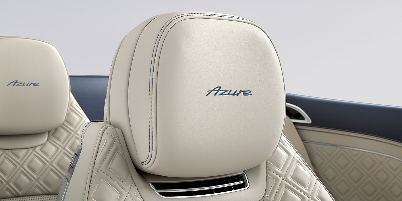 Bentley Bangkok Bentley Continental GTC Azure convertible seat detail in Linen hide with Azure emblem